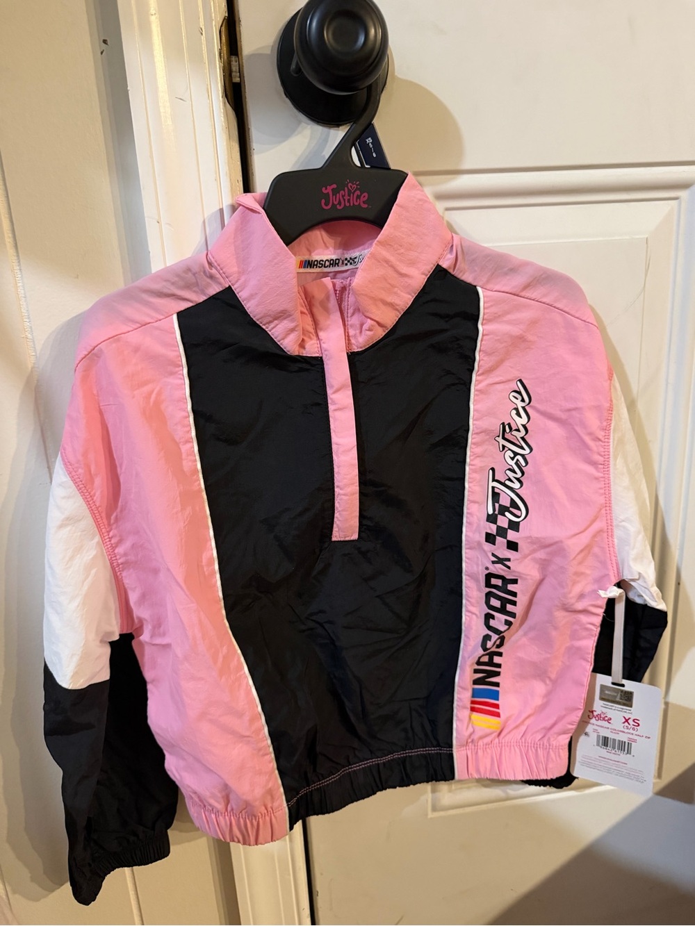 Justice Pink & Black NASCAR Cropped Windbreaker Jacket